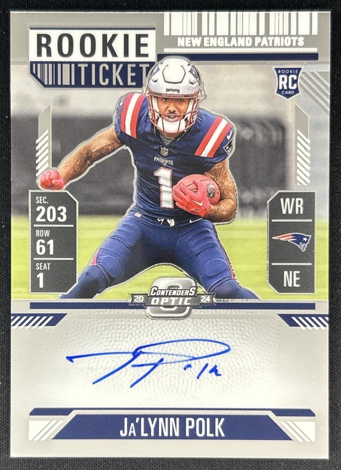 Ja'Lynn Polk 2024 Panini Contenders Optic Rookie Ticket RPS Auto Patriots Front