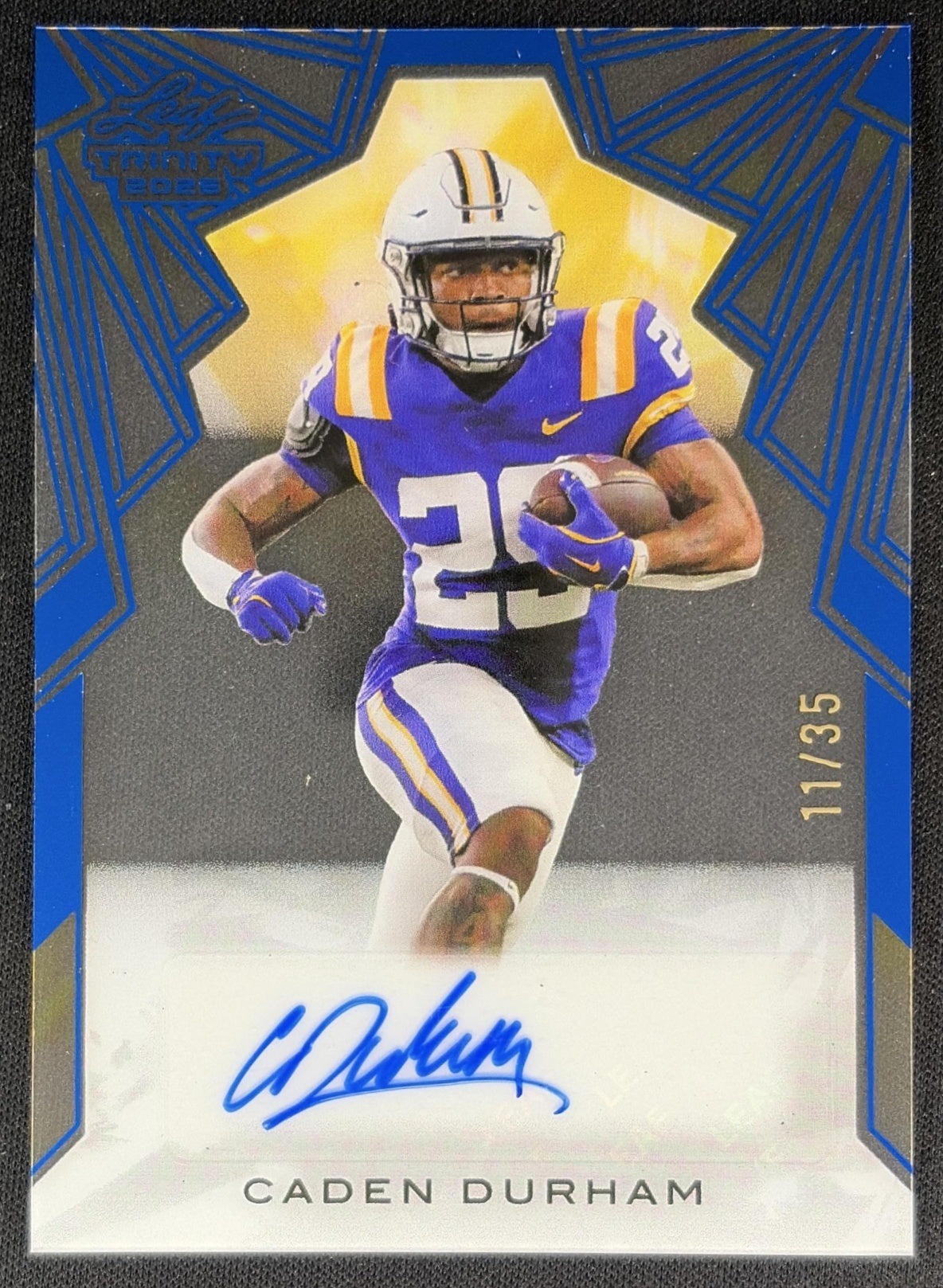 Caden Durham 2025 Leaf Trinity- Clear Auto Blue /35 front
