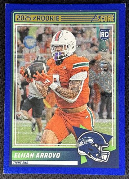 Elijah Arroyo 2025 Panini Score Rookies Dots Blue /399 Seahawks front