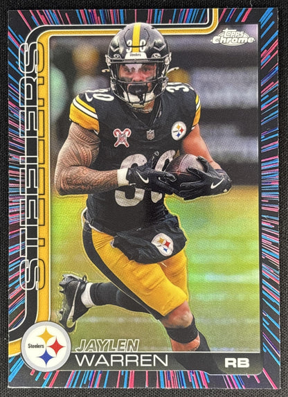 Jaylen Warren 2025 Topps Chrome Neon Pulse Refractor Steelers