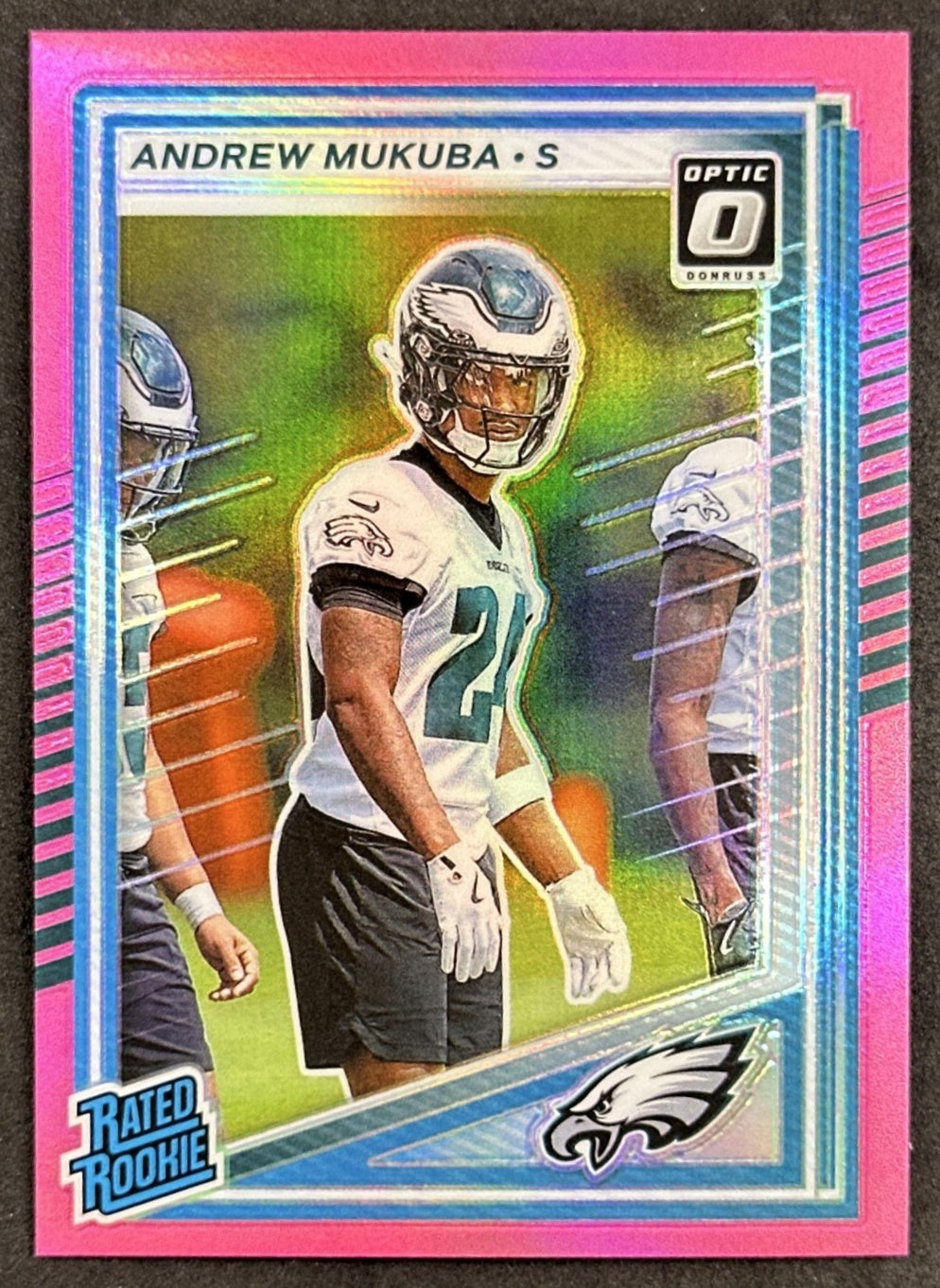 Andrew Mukuba 2025 Panini Donruss Optic Rated Rookie Preview Pink Eagles front