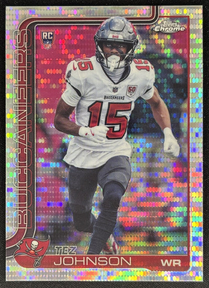 Tez Johnson 2025 Topps Chrome Rookie Pulsar Refractor Buccaneers Sports Trading Cards