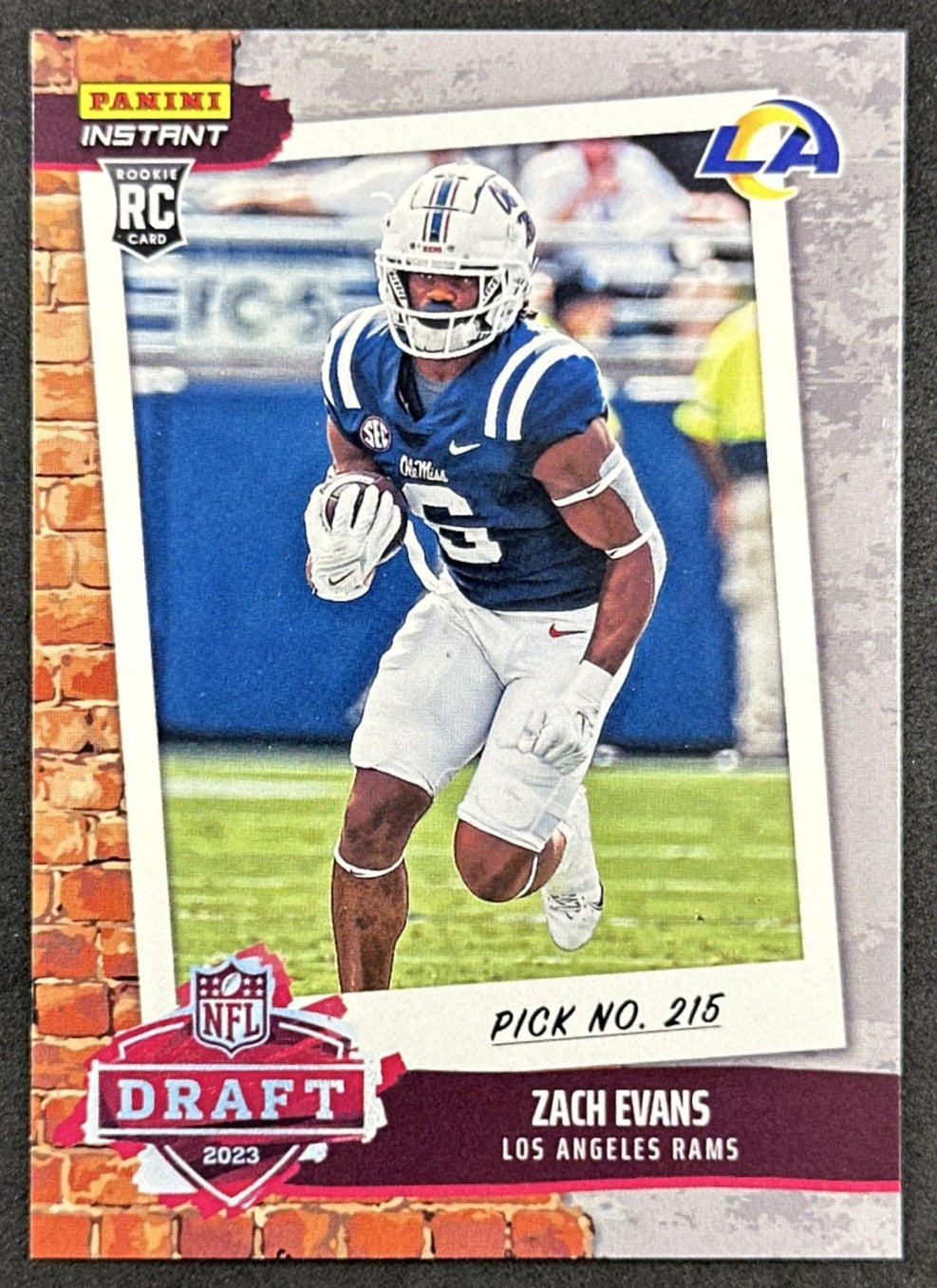 Zack Evans 2023 Panini Instant Draft Rookie /587 Rams front sports trading card