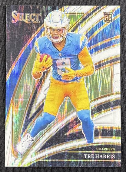 Tre Harris 2025 Panini Select Club Level White Prizm Shock /799 Chargers