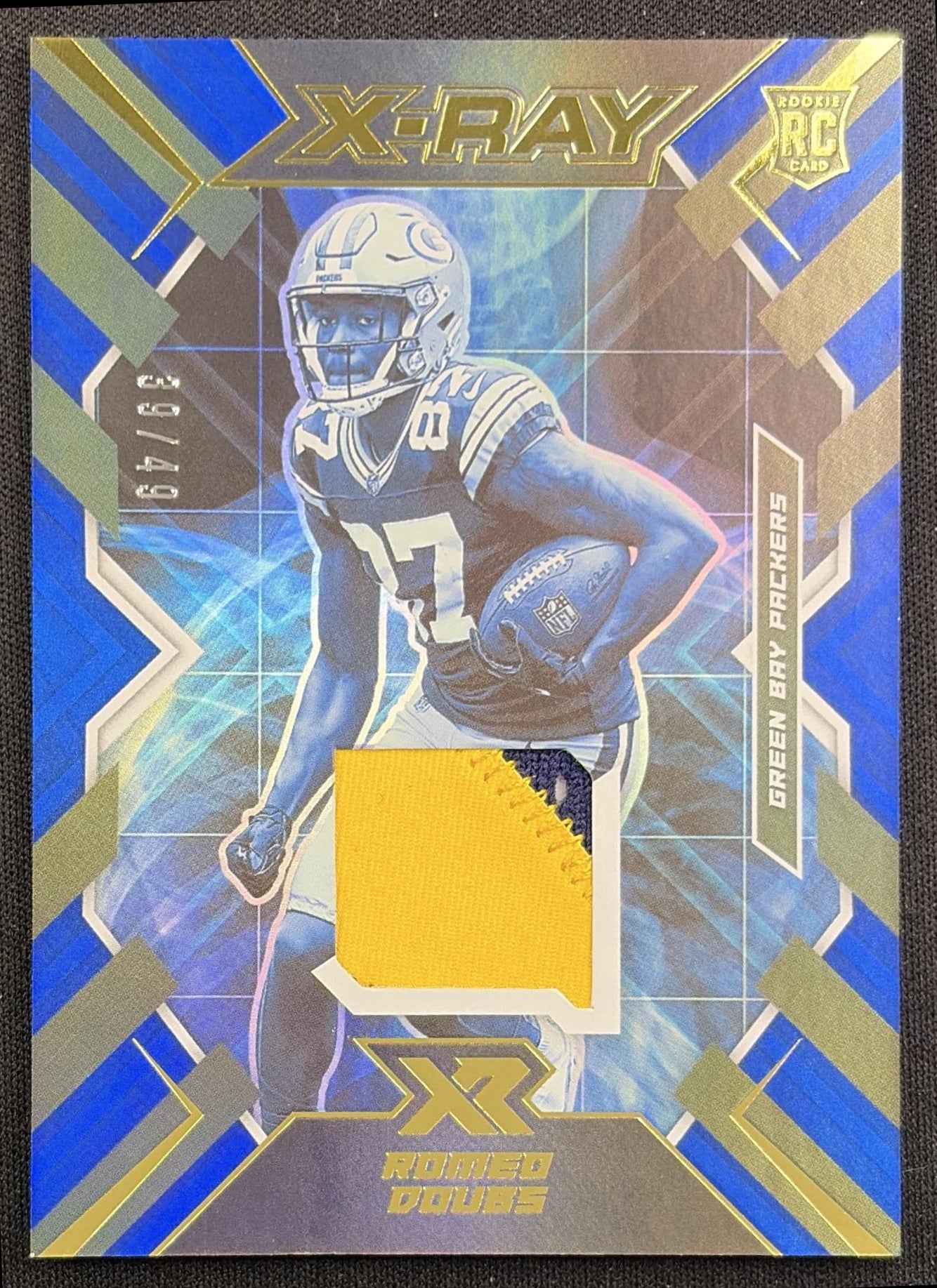 Romeo Doubs 2022 Panini XR X Ray Swatches Blue /49 Packers