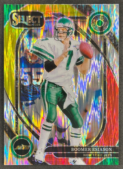 Boomer Esiason 2024 Select Club Red and Yellow Prizm Shock Jets Bengals Sports Trading Cards