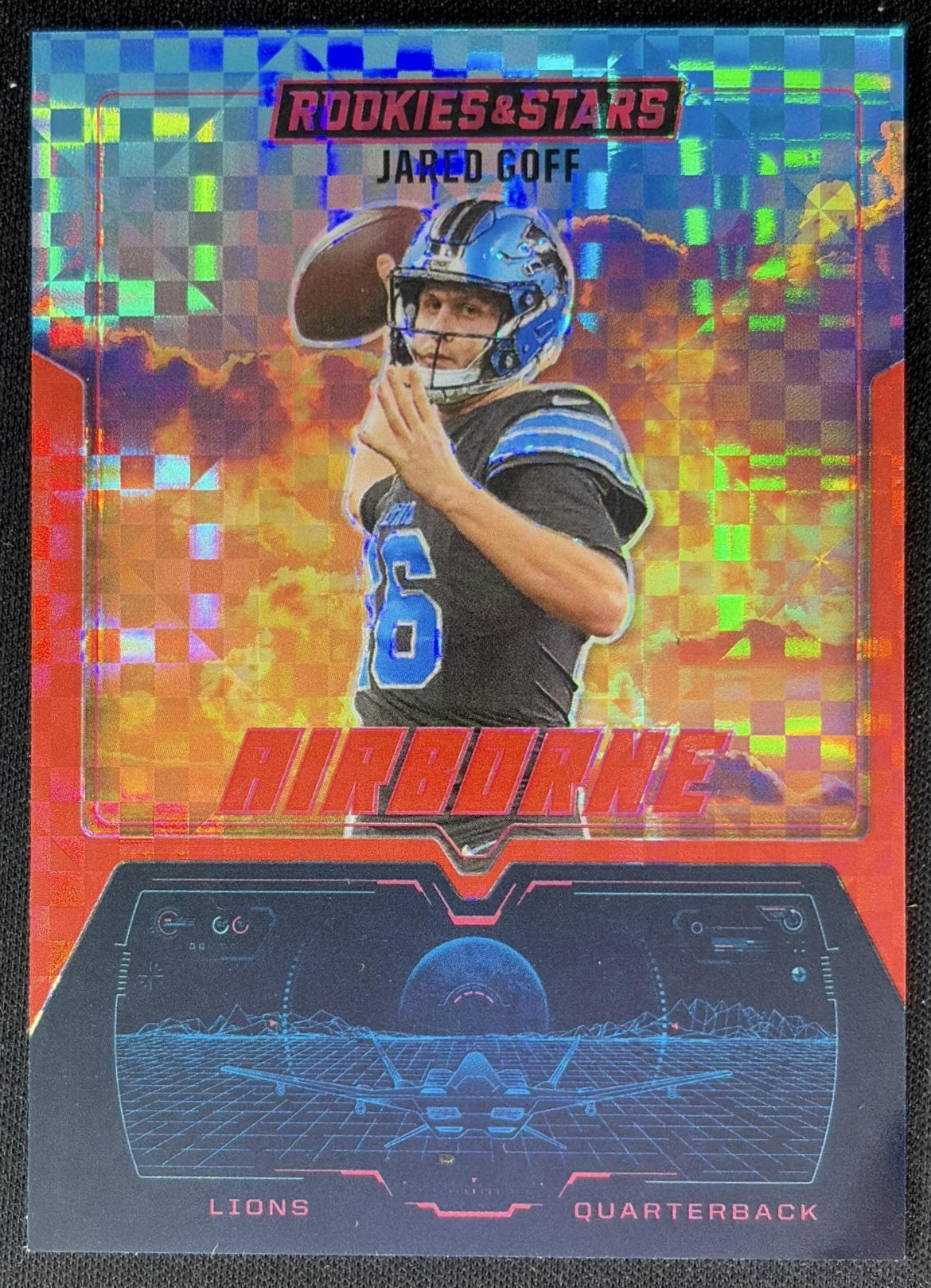 Jared Goff 2025 Panini Rookies & Stars Airborne Red Plaid Lions front