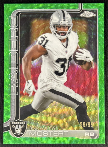 Raheem Mostert 2025 Topps Chrome Green Wave Refractor /99 Raiders