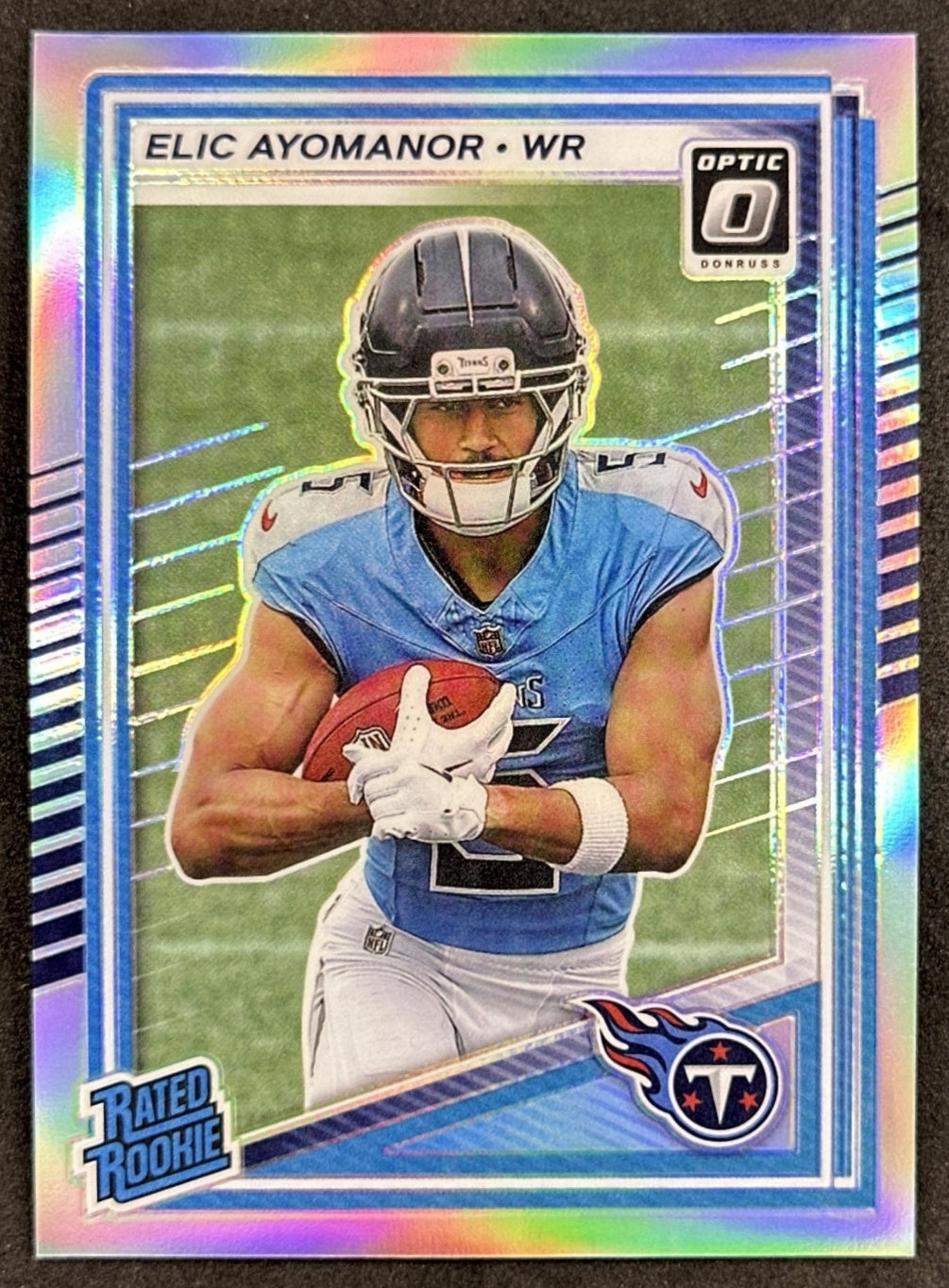 Elic Ayomanor 2025 Panini Donruss Optic Rated Rookie Holo Prizm Titans front