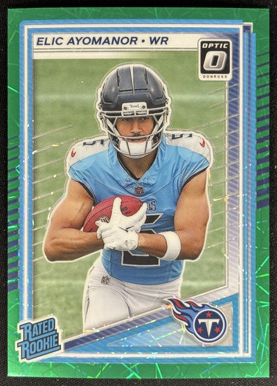 Elic Ayomanor 2025 Panini Donruss Optic Rated Rookie Green Velocity Prizm Titans Sports Trading Cards