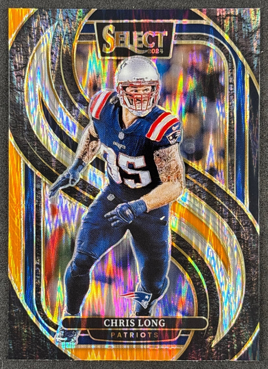 Chris Long 2024 Select Premier Black and Orange Prizm Shock Patriots Sports Trading Cards