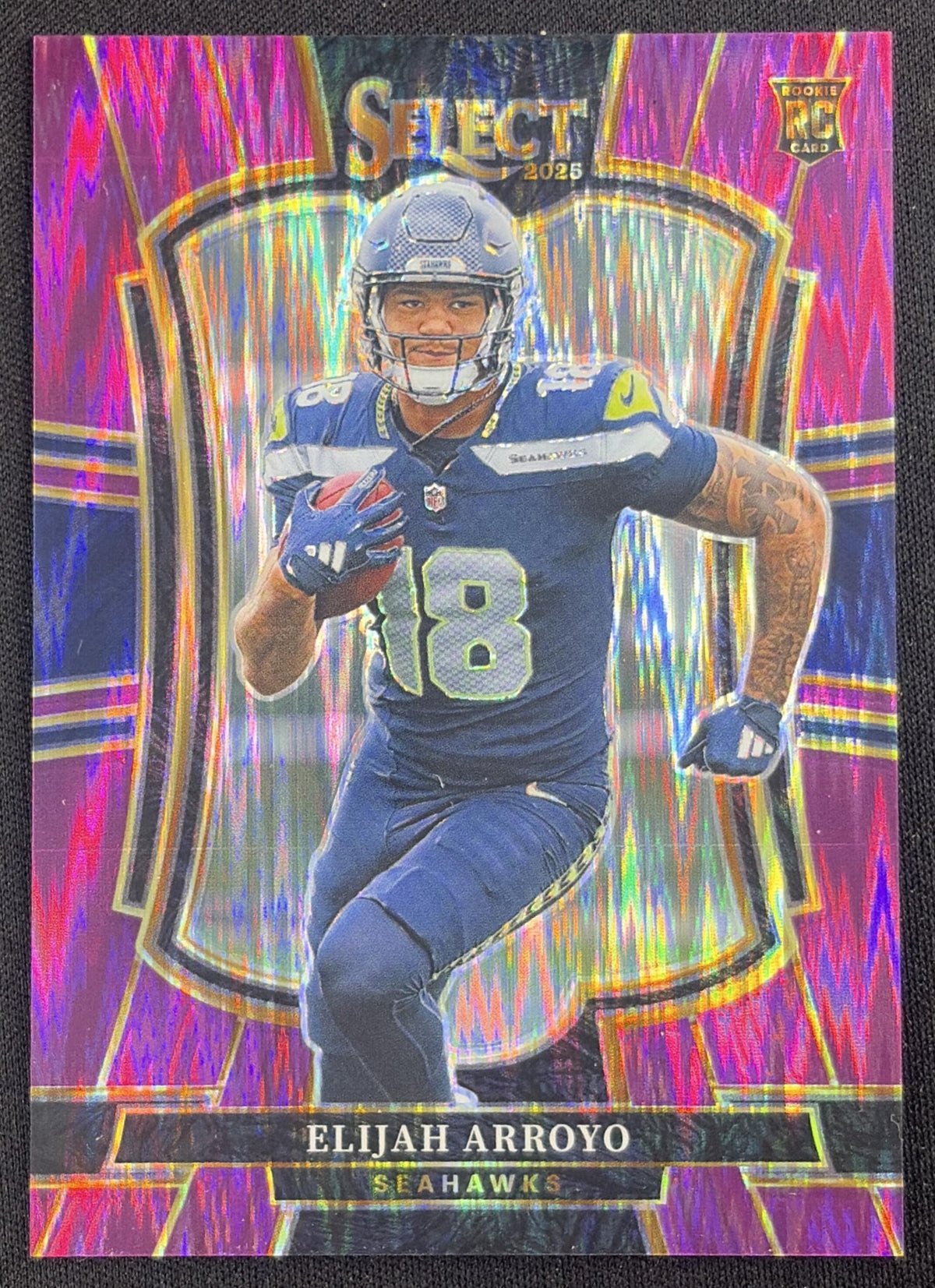 Elijah Arroyo 2025 Panini Select Premier Level Purple Prizm Shock /699 Seahawks