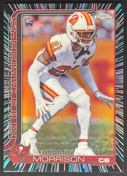 Benjamin Morrison 2025 Topps Chrome Rookie Neon Pulse Refractor Buccaneers Sports Trading Cards