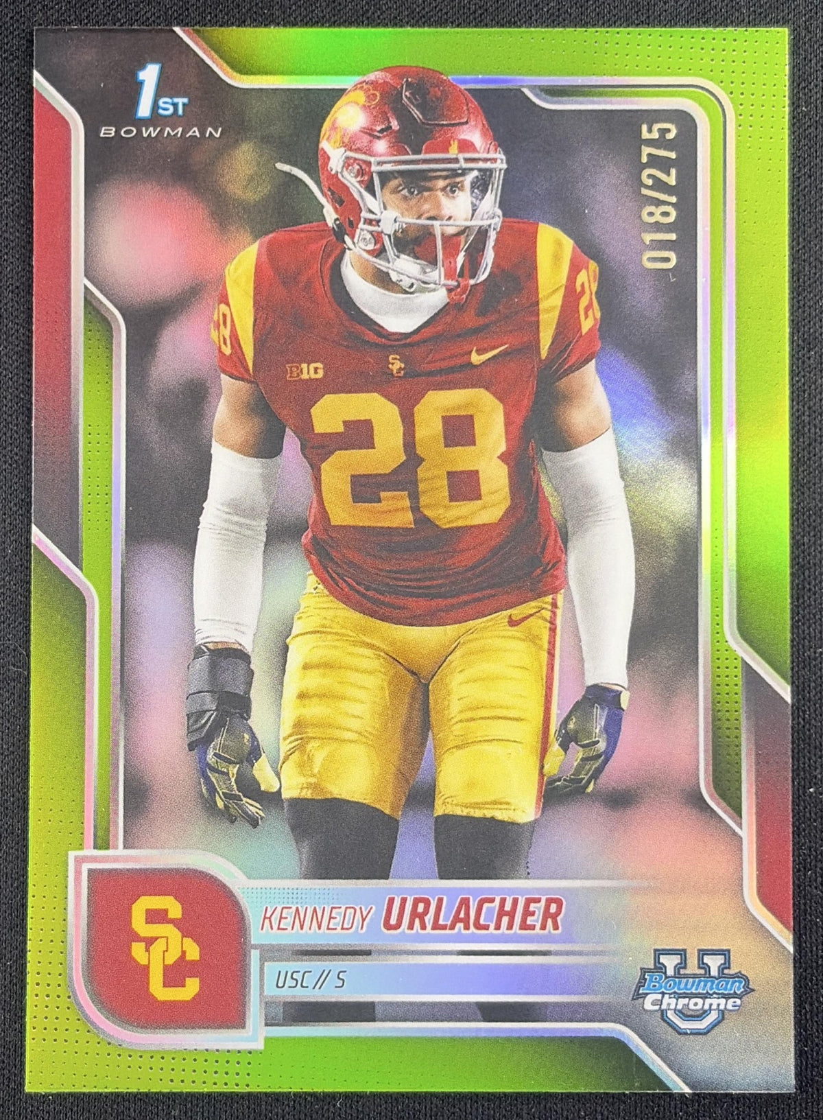 Kennedy Urlacher 2025 Bowman Chrome University Prospects Lime Green Refractor /275 Trojans