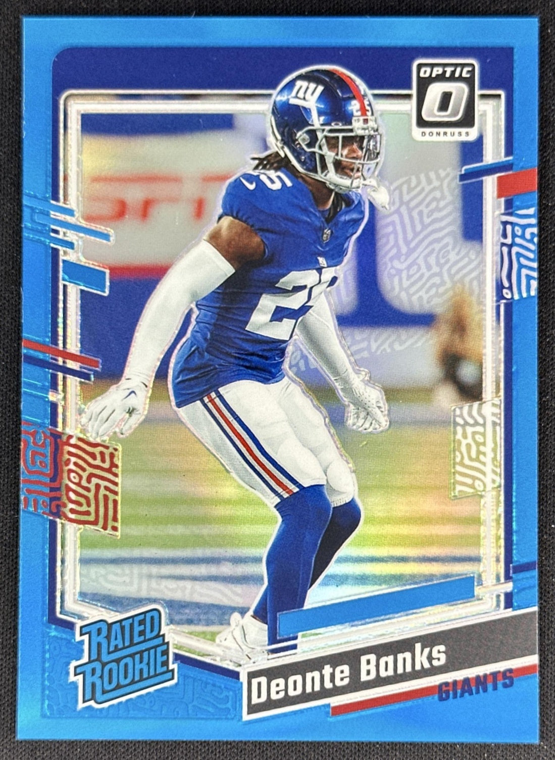 Deonte Banks 2023 Panini Donruss Optic Aqua Prizm /299 Giants front