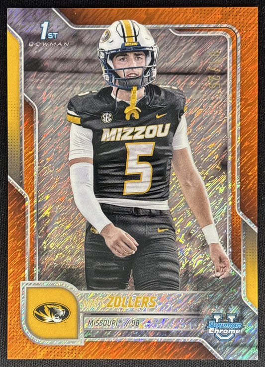 Matt Zollers 2025 Chrome University Prospects Orange Shimmer Refractor /25 Tigers Default Title Sports Trading Cards