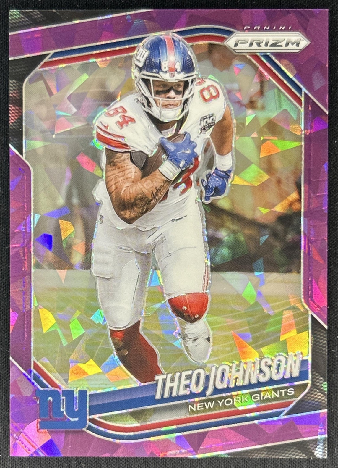Theo Johnson 2025 Panini Prizm Purple Ice /225 Giants Front