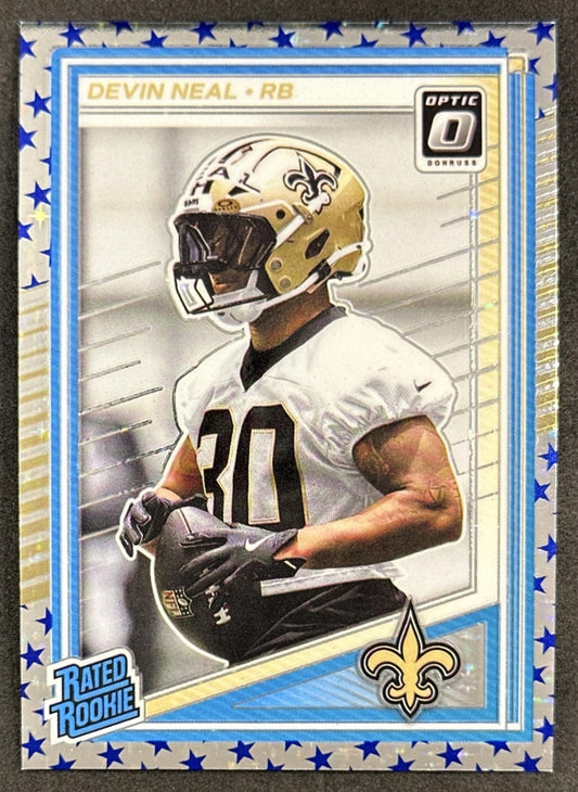 Devin Neal 2025 Panini Donruss Optic Rated Rookie Stars Prizm Saints Default Title Sports Trading Card