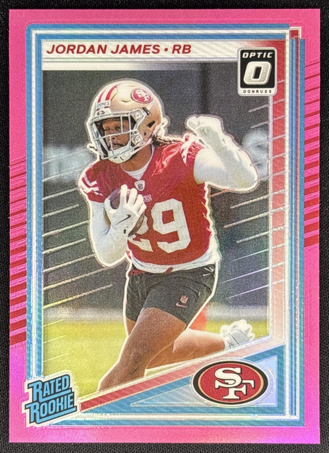 Jordan James 2025 Panini Donruss Optic Rated Rookie Preview Pink 49ers - Front