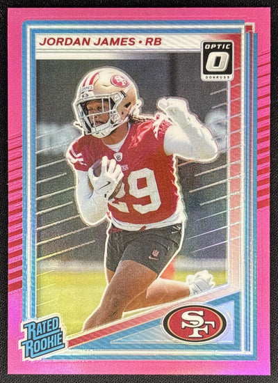 Jordan James 2025 Panini Donruss Optic Rated Rookie Preview Pink 49ers Sports Trading Cards