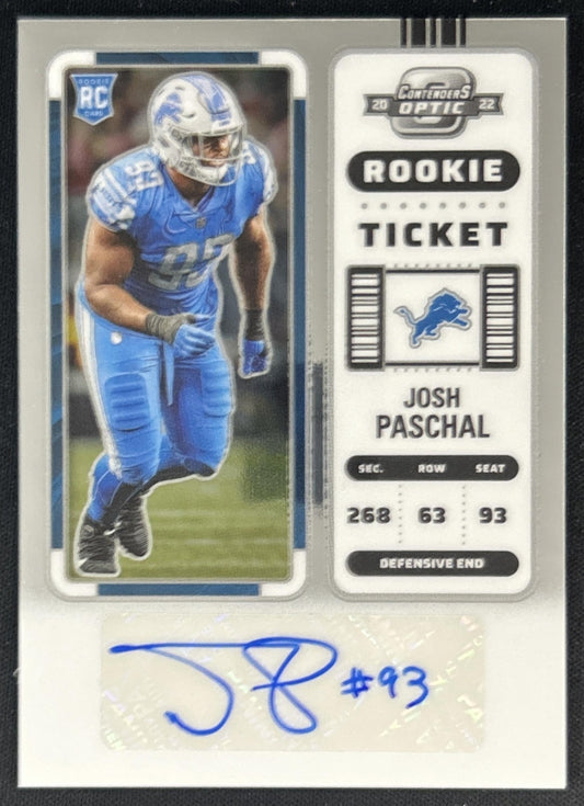 Josh Paschal 2022 Panini Contenders Optic Rookie Ticket Auto Lions front