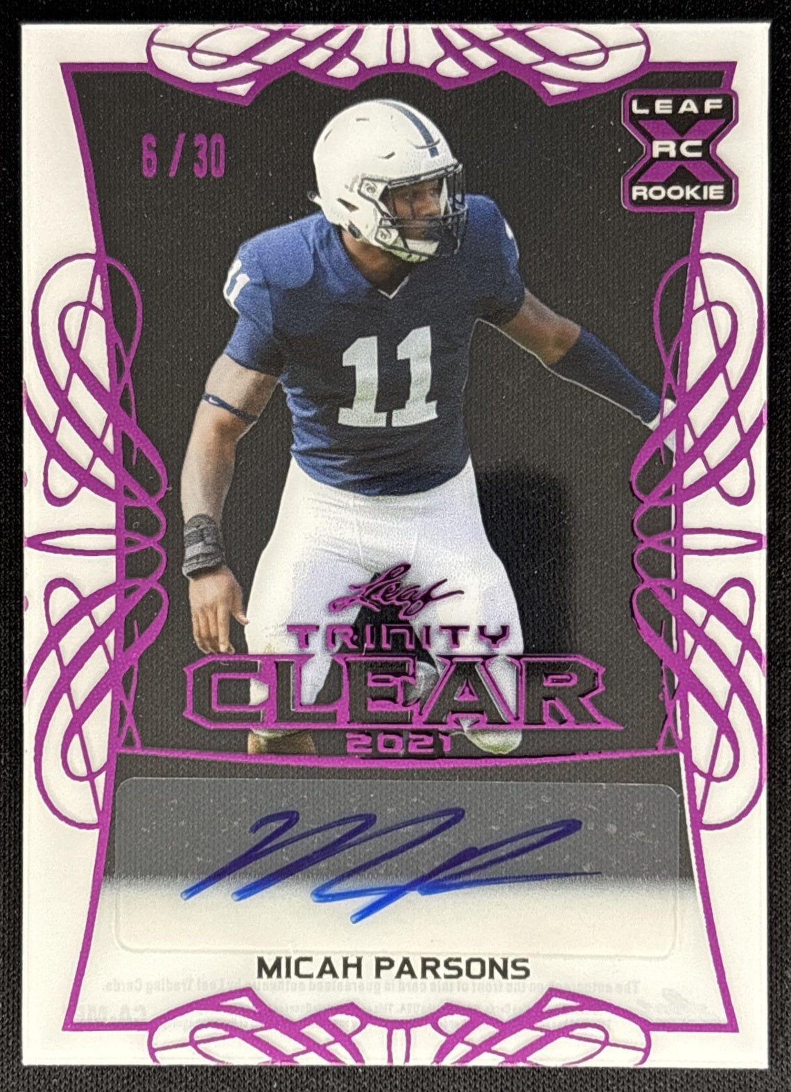 Micah Parsons 2021 Leaf Trinity Clear Auto Pink /30 Nittany Lions Sports Trading Cards