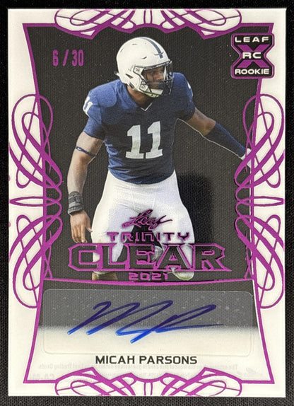 Micah Parsons 2021 Leaf Trinity Clear Auto Pink /30 Nittany Lions Sports Trading Cards