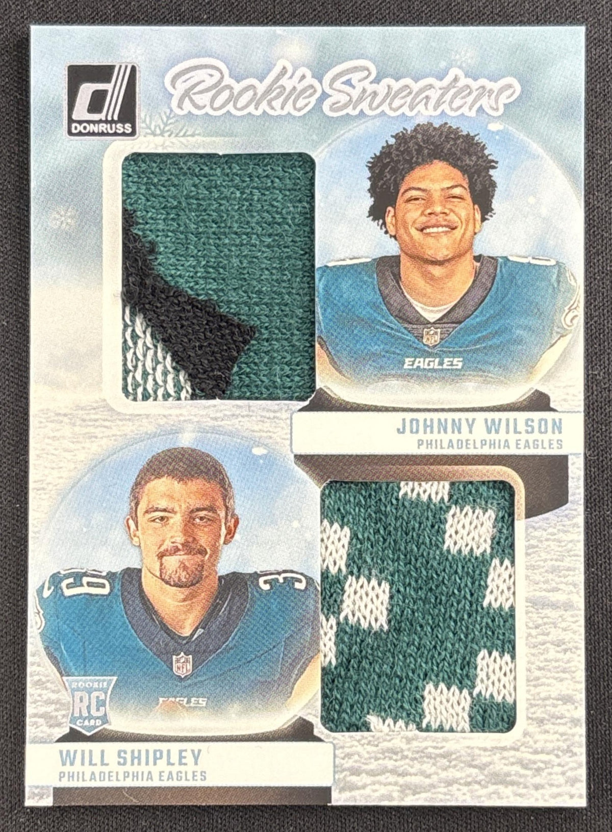 Johnny Wilson Will Shipley 2024 Panini Donruss Rookie Holiday Sweater Dual Eagles