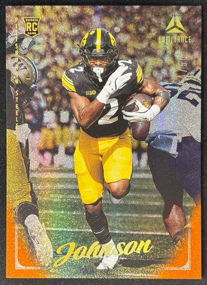 Kaleb Johnson 2025 Luminance Orange /50 Steelers front | Wayne Collection