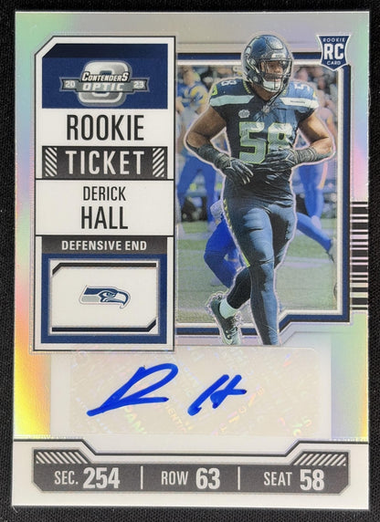 Derick Hall 2023 Panini Contenders Optic Silver Auto Seahawks front