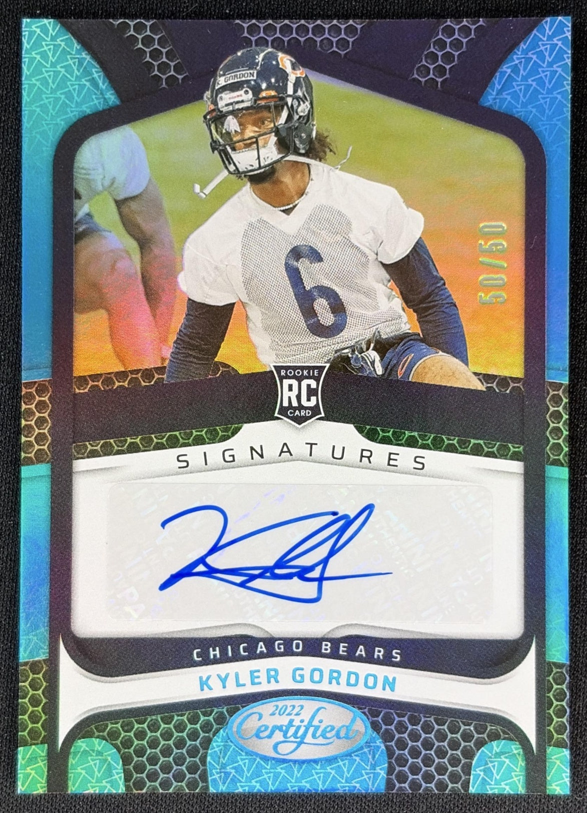 Kyler Gordon 2022 Panini Certified Rookie Signatures Mirror Teal /50 Bears Sports Trading Cards