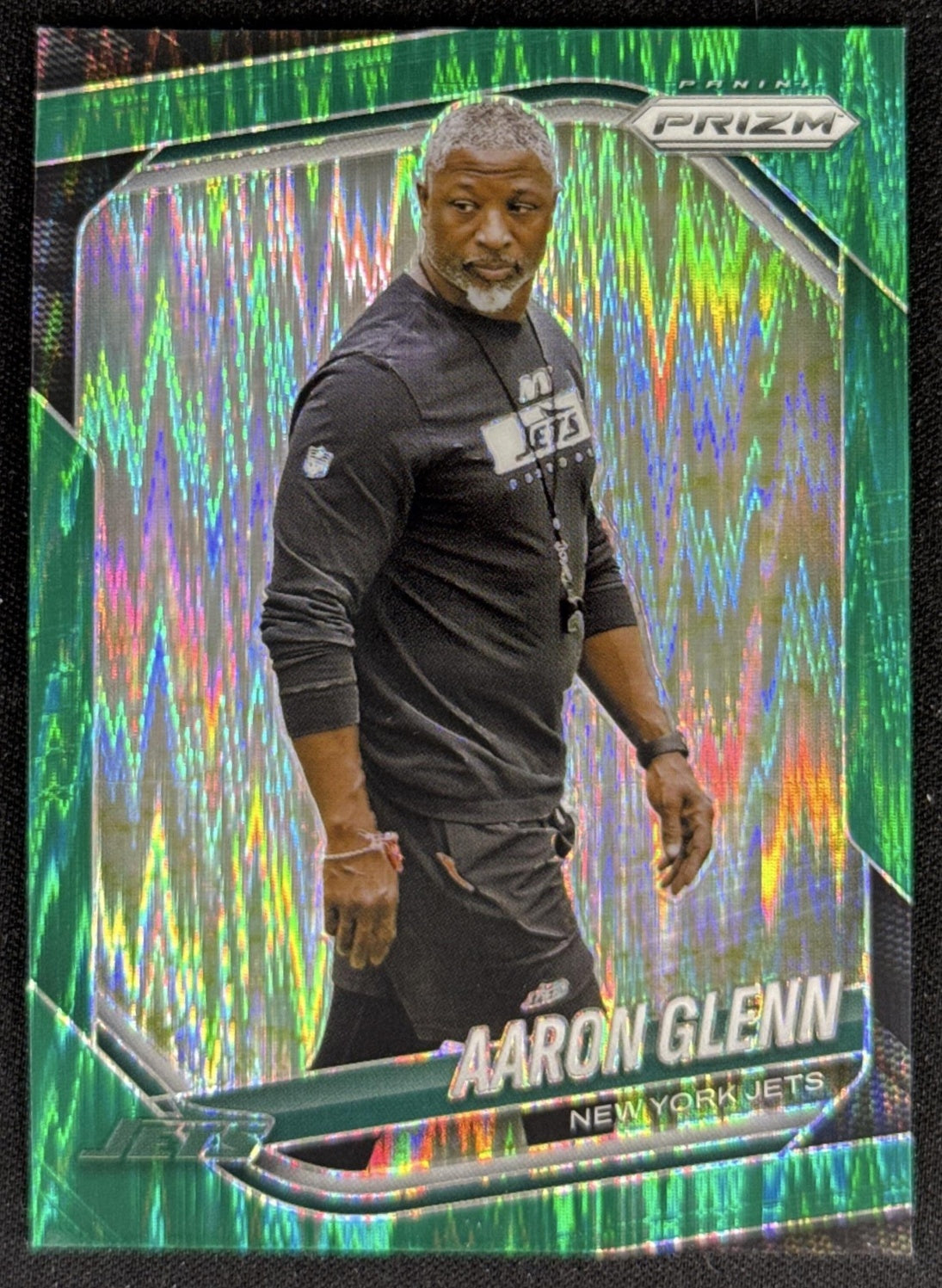 Aaron Glenn 2025 Panini Prizm Green Flash Jets Sports Trading Card