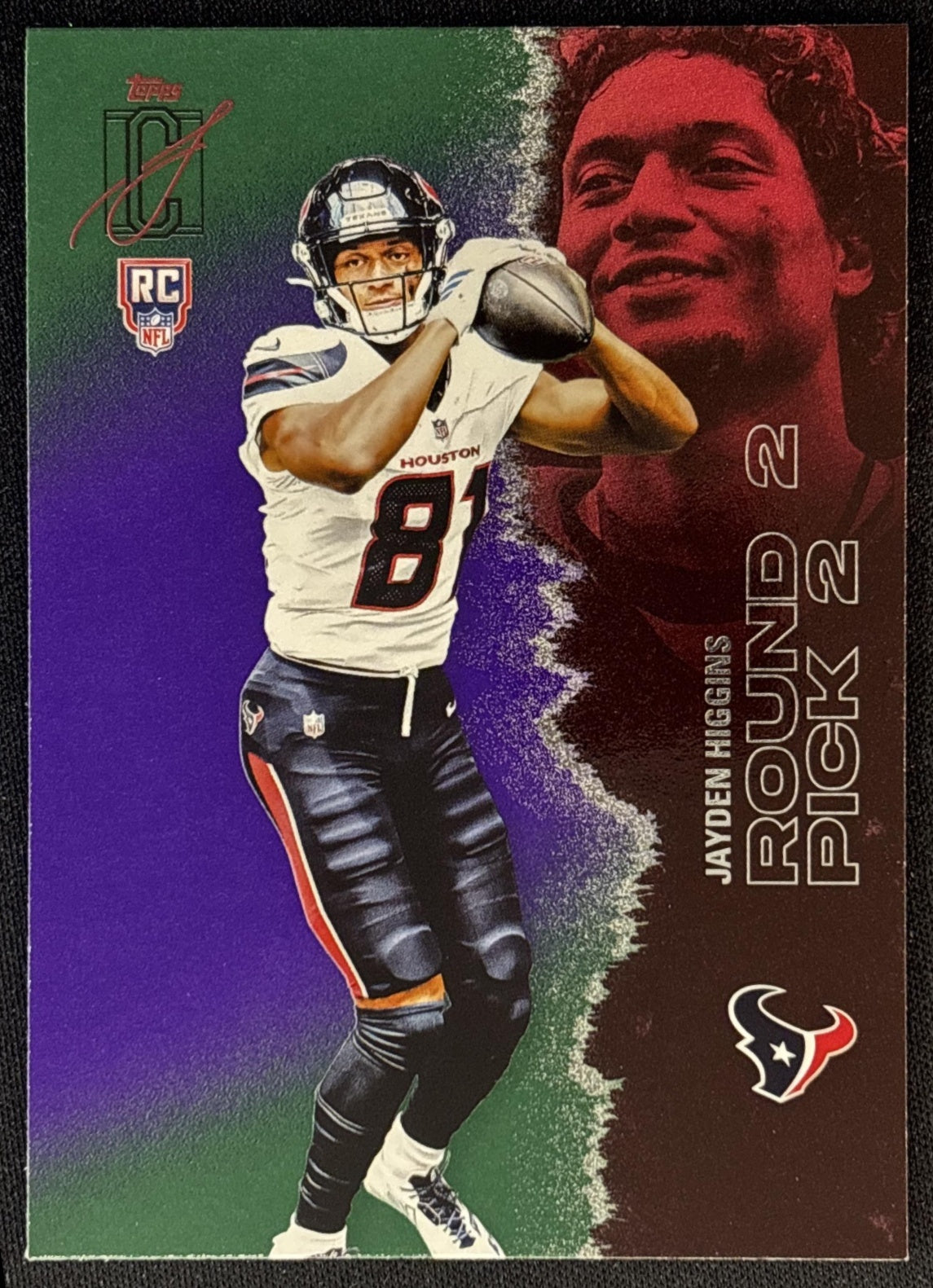 Jayden Higgins 2025 Topps Signature Class Rookie Green & Purple Foil Texans front