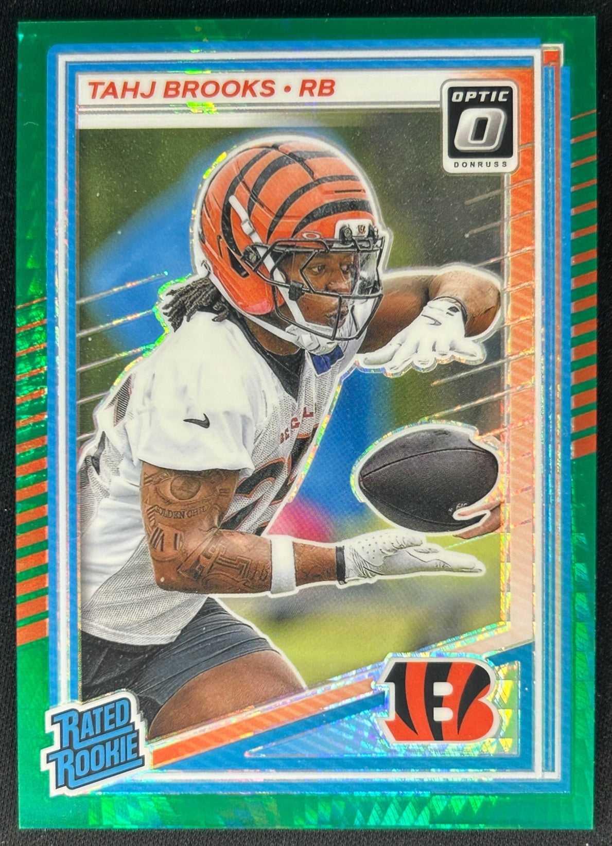 Tahj Brooks 2025 Donruss Optic Rated Rookie Green Hyper Prizm Bengals Sports Trading Card