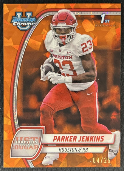 Parker Jenkins 2024 Chrome University Sapphire Orange Refractor /25 Texans front