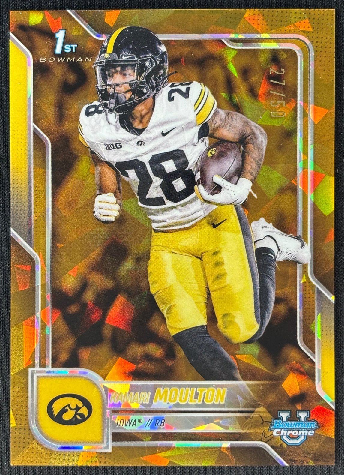 Kamari Moulton 2025 Chrome University Sapphire Prospect Gold Refractor /50 Hawkeyes sports trading card
