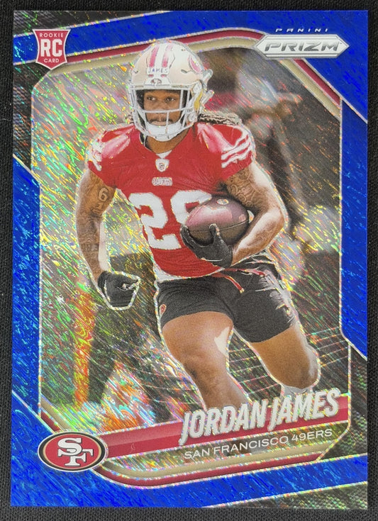 Jordan James 2025 Panini Prizm Blue Shimmer /35 49ers Sports Trading Cards