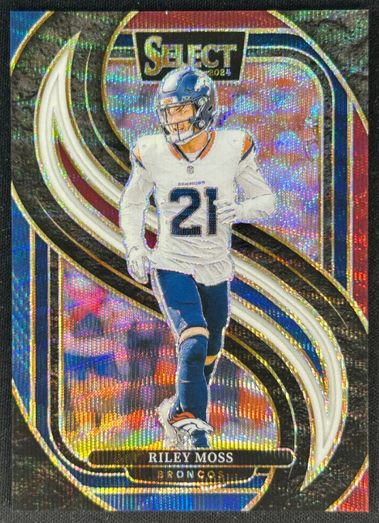 Riley Moss 2024 Select Premier Tri-Color Prizm /249 Broncos front