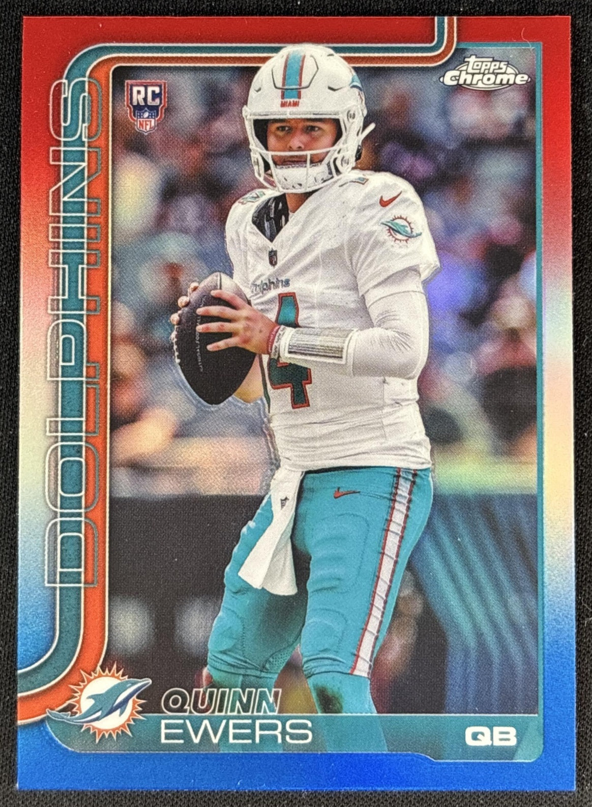 Quinn Ewers 2025 Topps Chrome Rookie Red/White/Blue Refractor Dolphins