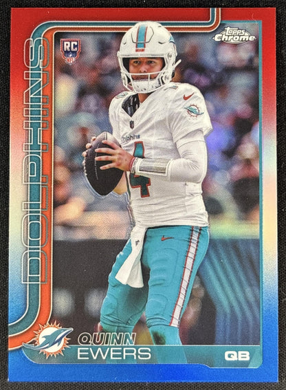Quinn Ewers 2025 Topps Chrome Rookie Red/White/Blue Refractor Dolphins