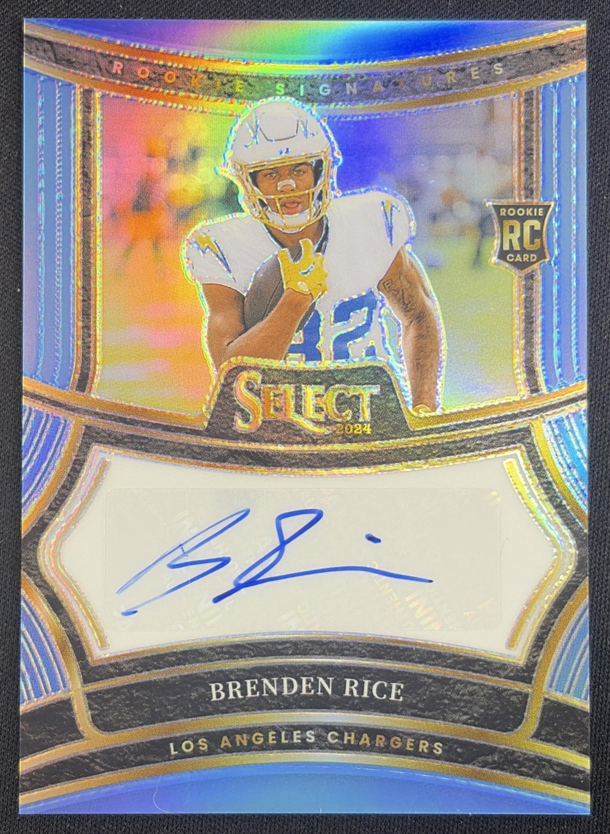 Brenden Rice 2024 Panini Select Rookie Signatures Light Blue Prizm /49 Chargers
