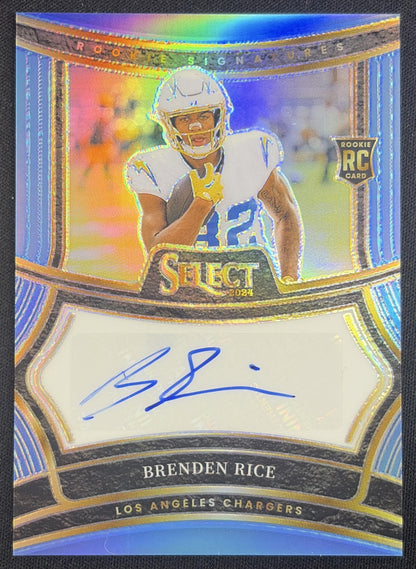 Brenden Rice 2024 Panini Select Rookie Signatures Light Blue Prizm /49 Chargers