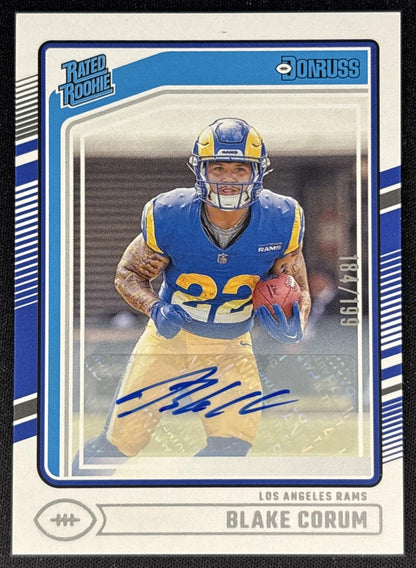Blake Corum 2024 Panini Donruss Rated Rookie Auto /199 Rams