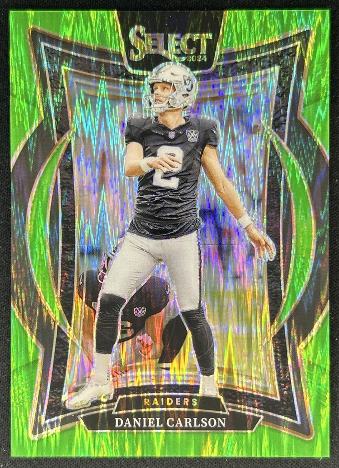Daniel Carlson 2024 Panini Select Concourse Neon Green Prizm Shock /599 Raiders