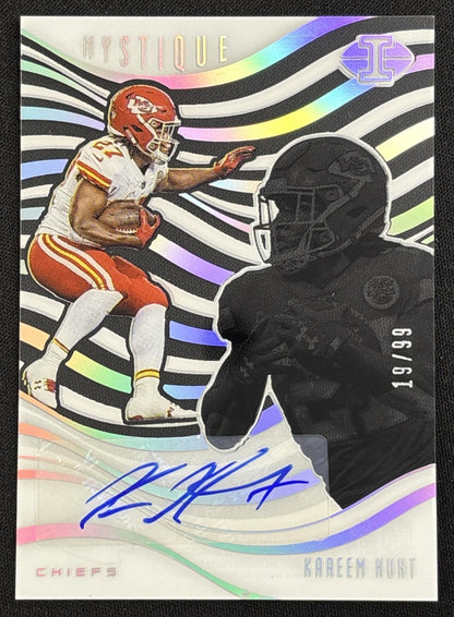 Kareem Hunt 2018 Panini Illusions Mystique Auto Holo Silver /99 Chiefs front
