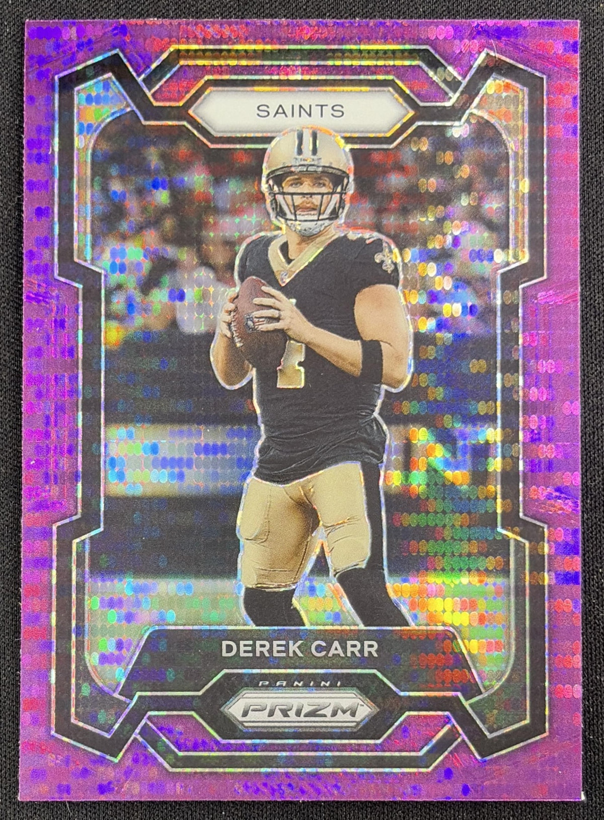 Derek Carr 2023 Panini Prizm Purple Pulsar Saints Sports Trading Card