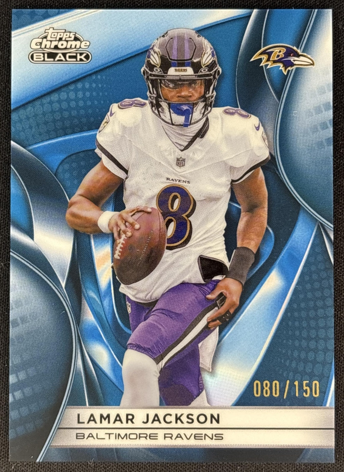 Lamar Jackson 2025 Topps Chrome Black Blue Refractor /150 Ravens