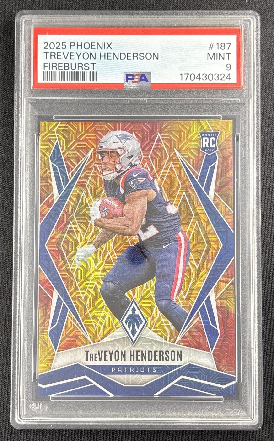 TreVeyon Henderson 2025 Panini Phoenix Fire Burst Prizm /350 PSA 9 Patriots 170430324