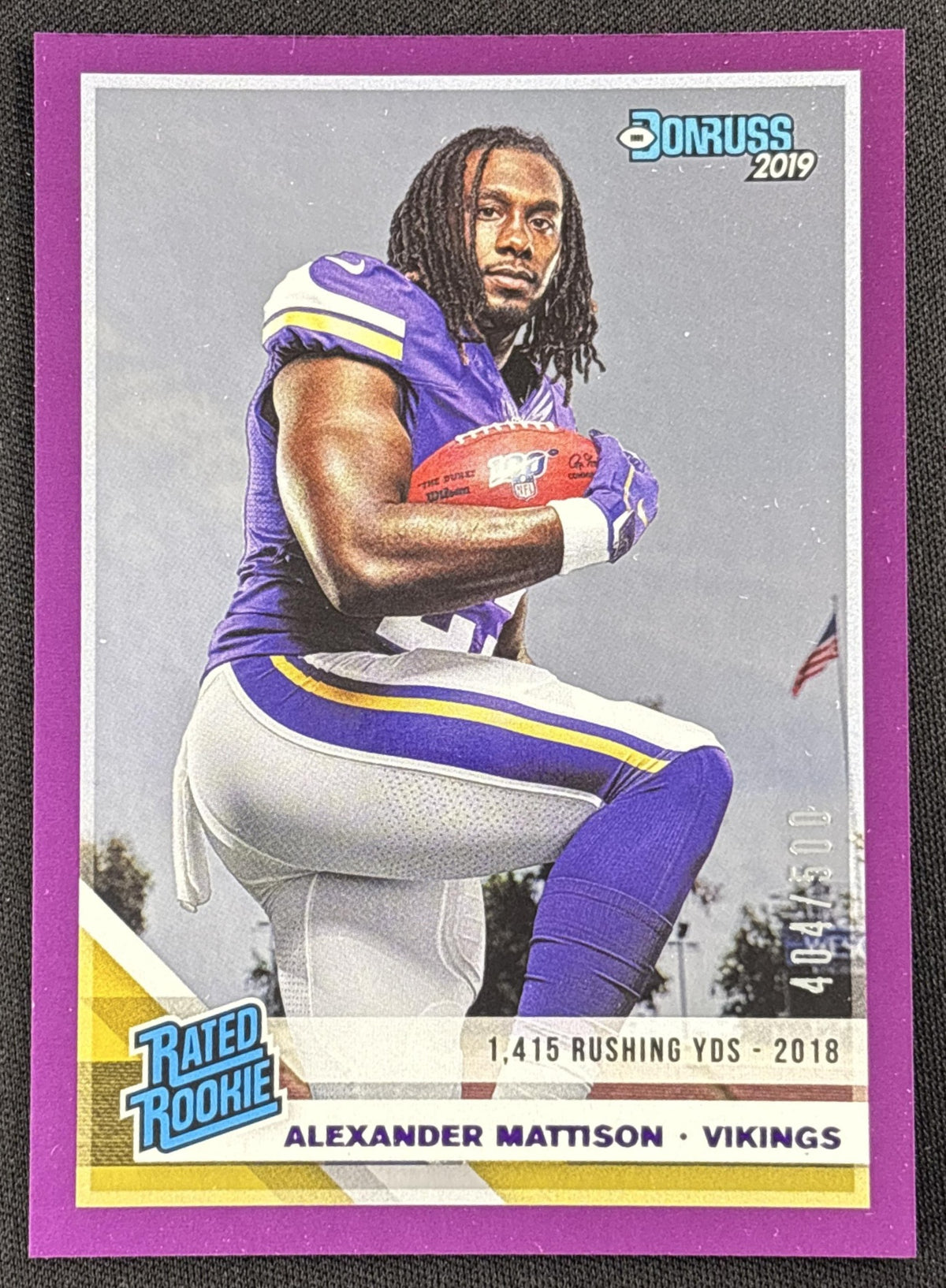 Alexander Mattison 2019 Panini Donruss Season Stat Line /500 Vikings