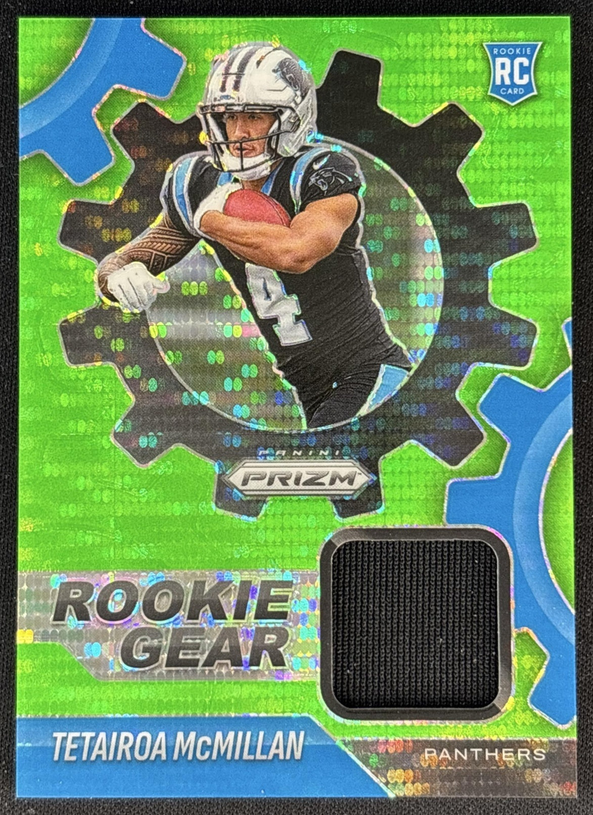 Tetairoa McMillan 2025 Panini Prizm Rookie Gear Neon Green Pulsar Panthers Front